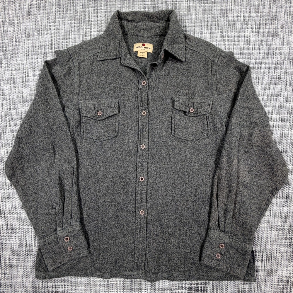 Woolrich Womens Medium Charcoal Gray Cotton Long Sleeve Button Up Pocket Shirt
